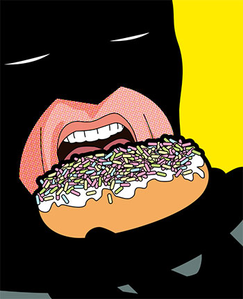artist GrÃ©goire Guillemin reimagines superheroes eating donuts & doing porno shit pop-art style ..